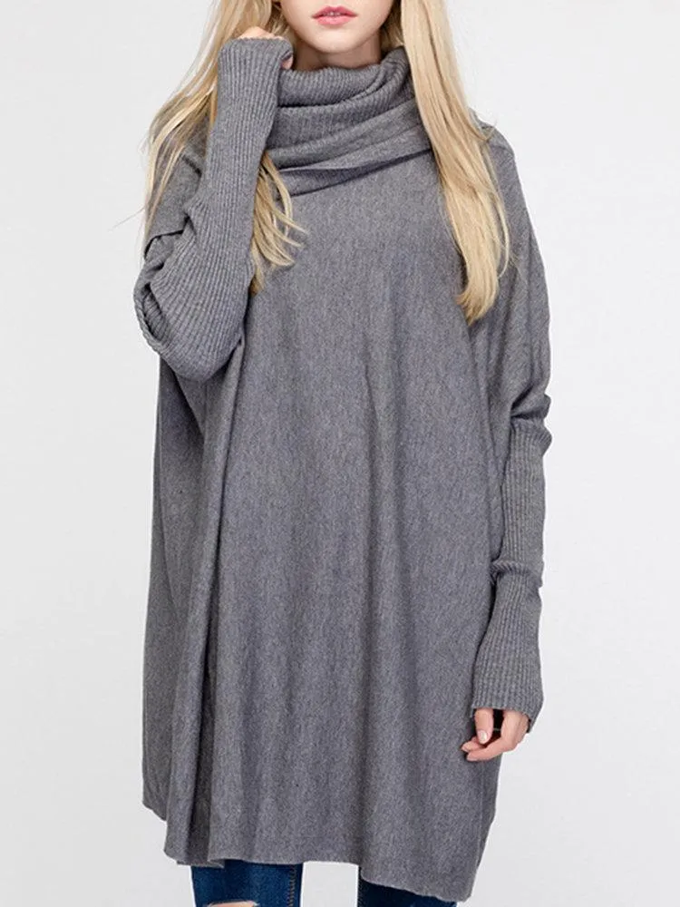 Pure Color Turtleneck Long Sleeve Loose Sweaters For Women