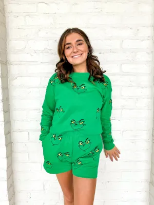 Queen Of Grinch Face Shorts Green