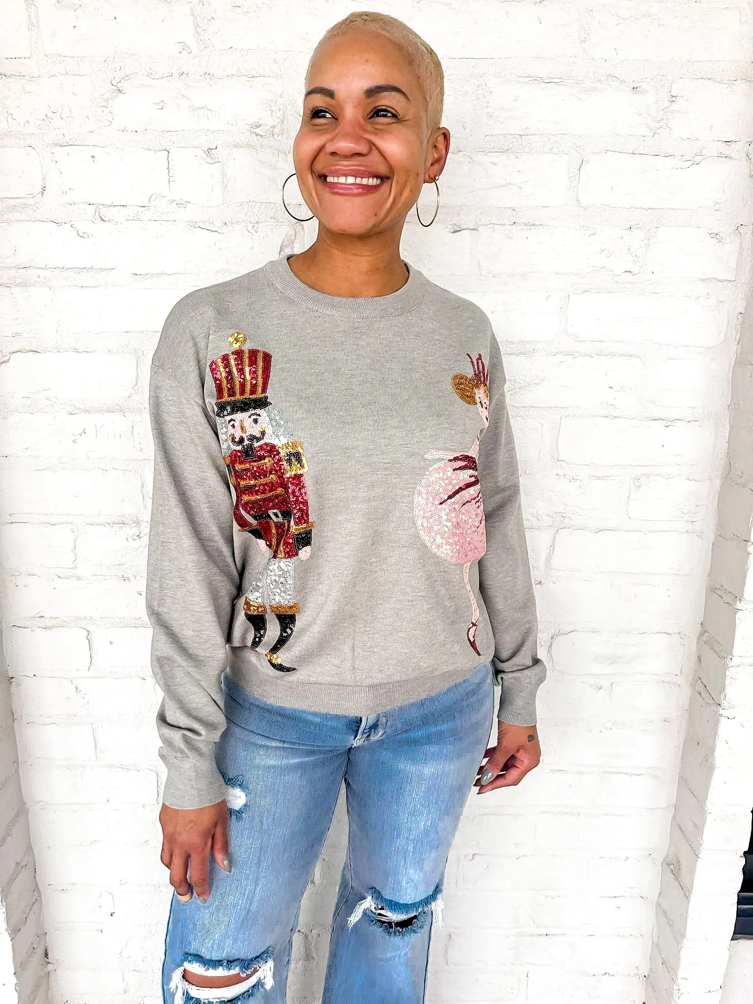 Queen of Nutcracker and Ballerina Grey Sweater