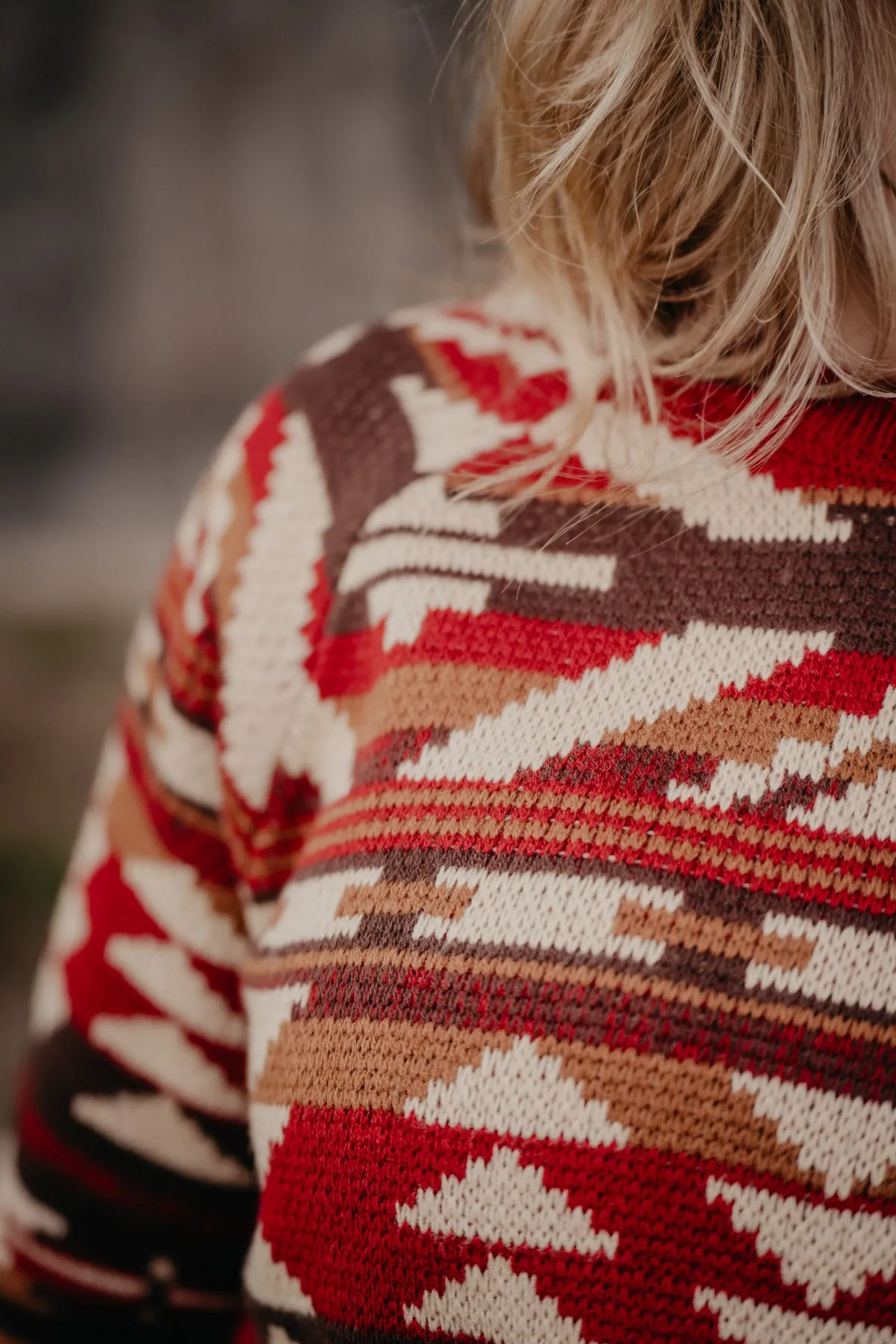 "Crimson" Red Aztec Round Bottom Sweater (S-XXL)