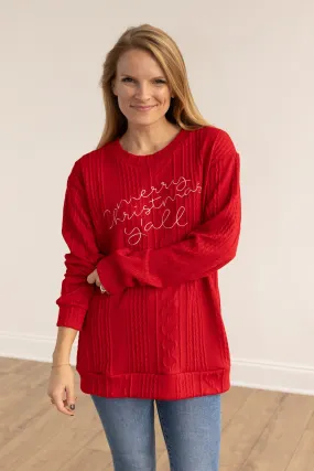 "Merry Christmas Y'all" on Red Knit Sweater