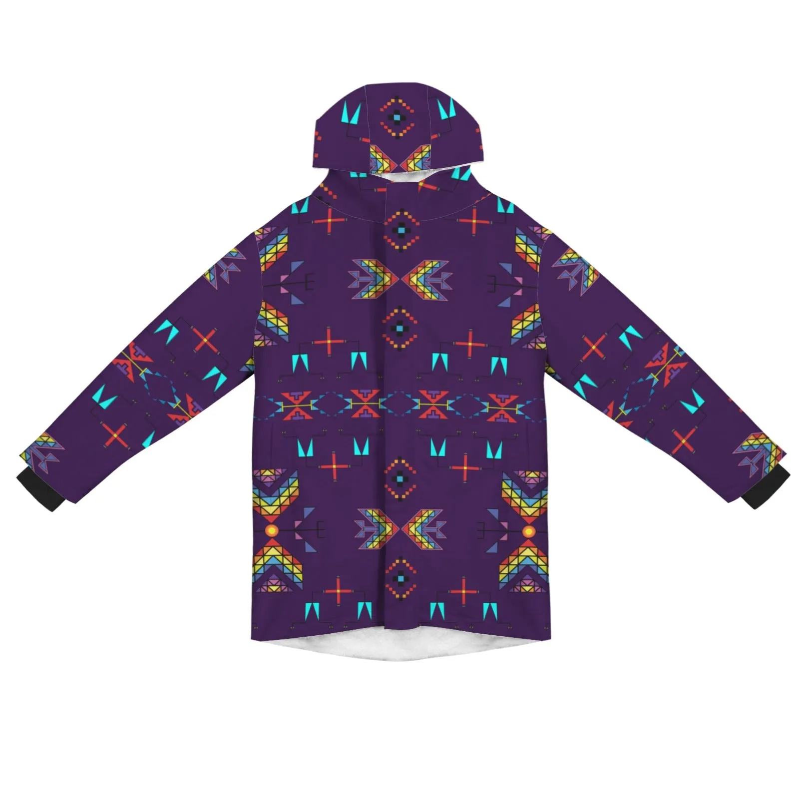 Rainy Chief Rainbow Dark Purple Unisex Sherpa Lined Hooded Coat