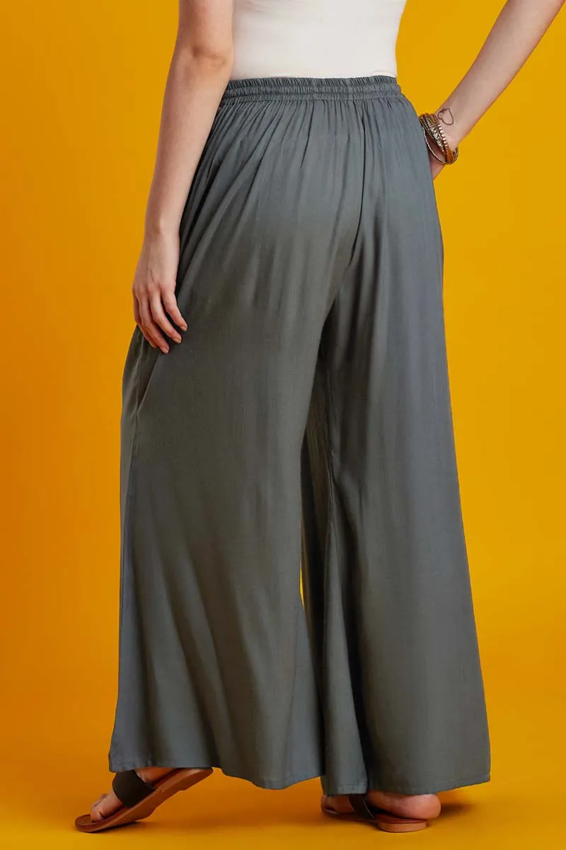 Rayon Solid Grey Flared Palazzo