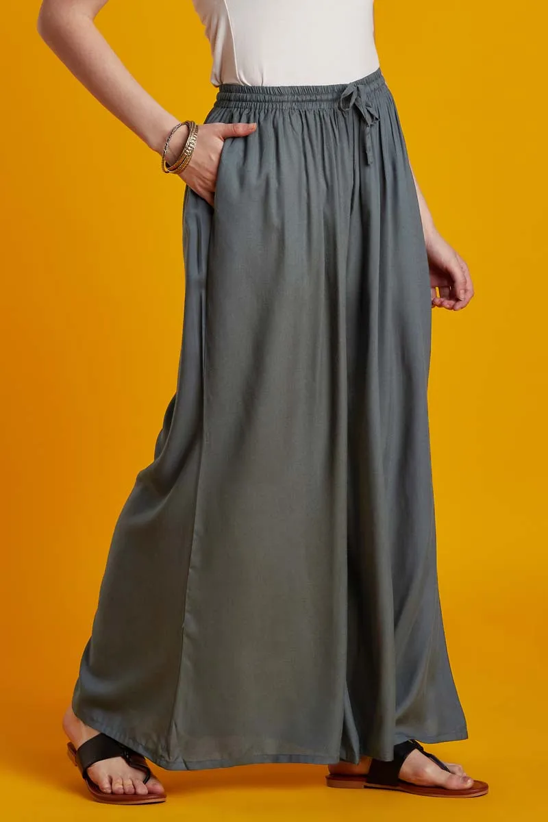 Rayon Solid Grey Flared Palazzo