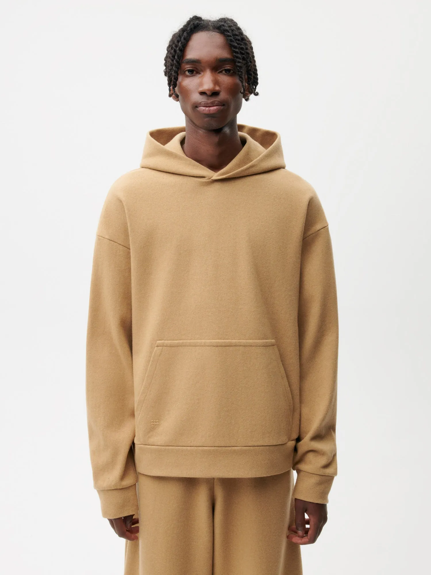 Recycled Wool Jersey Hoodie—camel