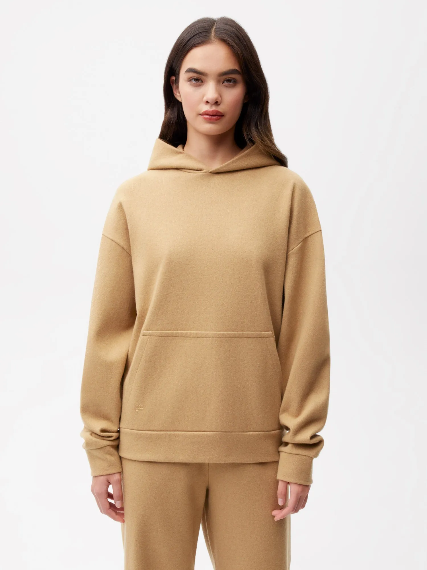 Recycled Wool Jersey Hoodie—camel