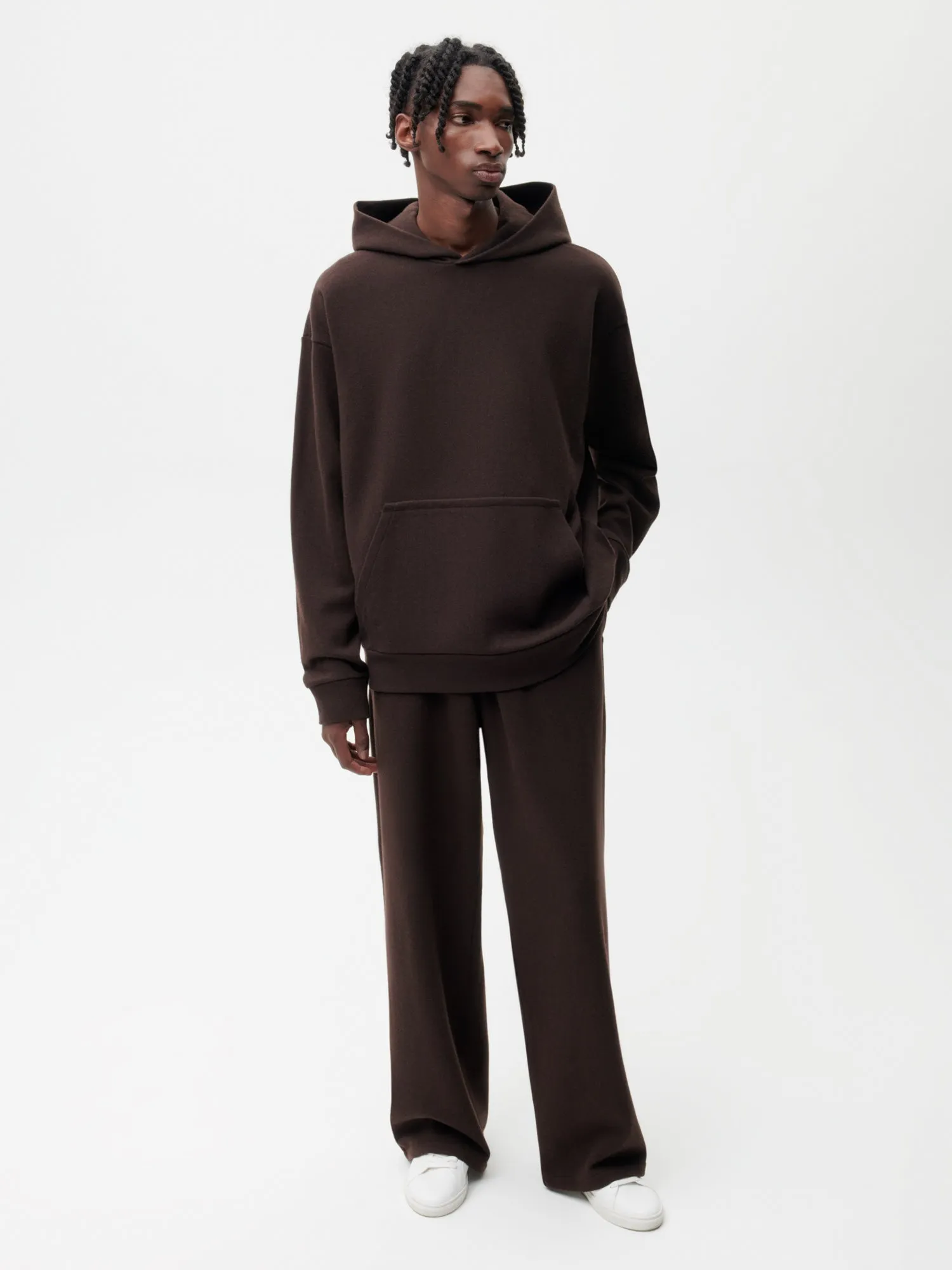 Recycled Wool Jersey Hoodie—chestnut brown