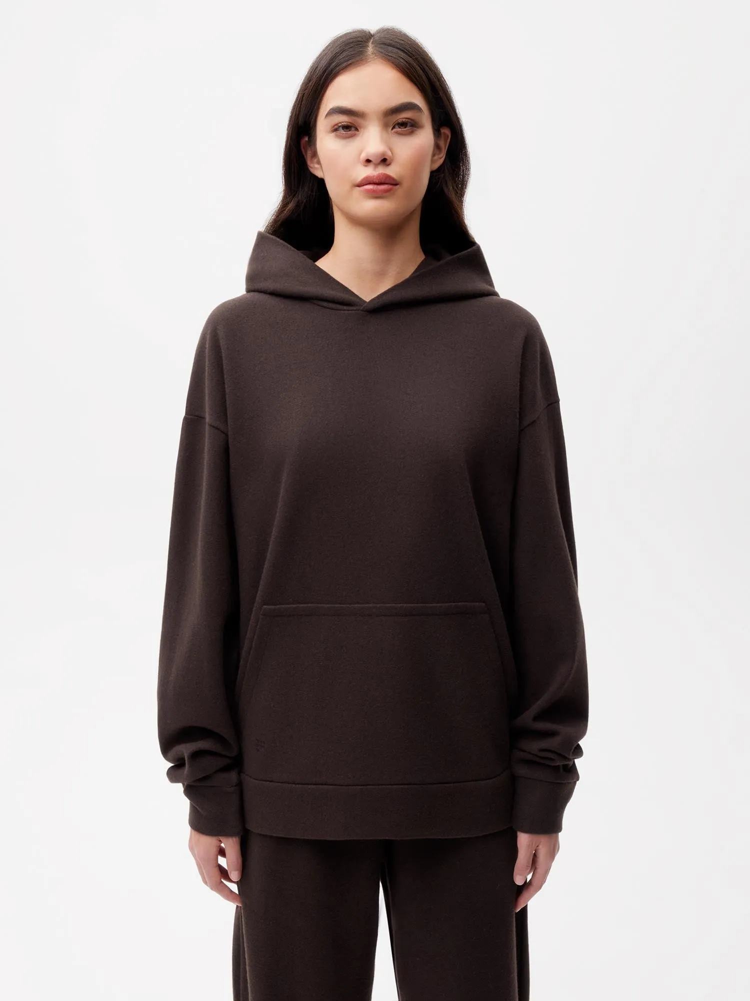 Recycled Wool Jersey Hoodie—chestnut brown