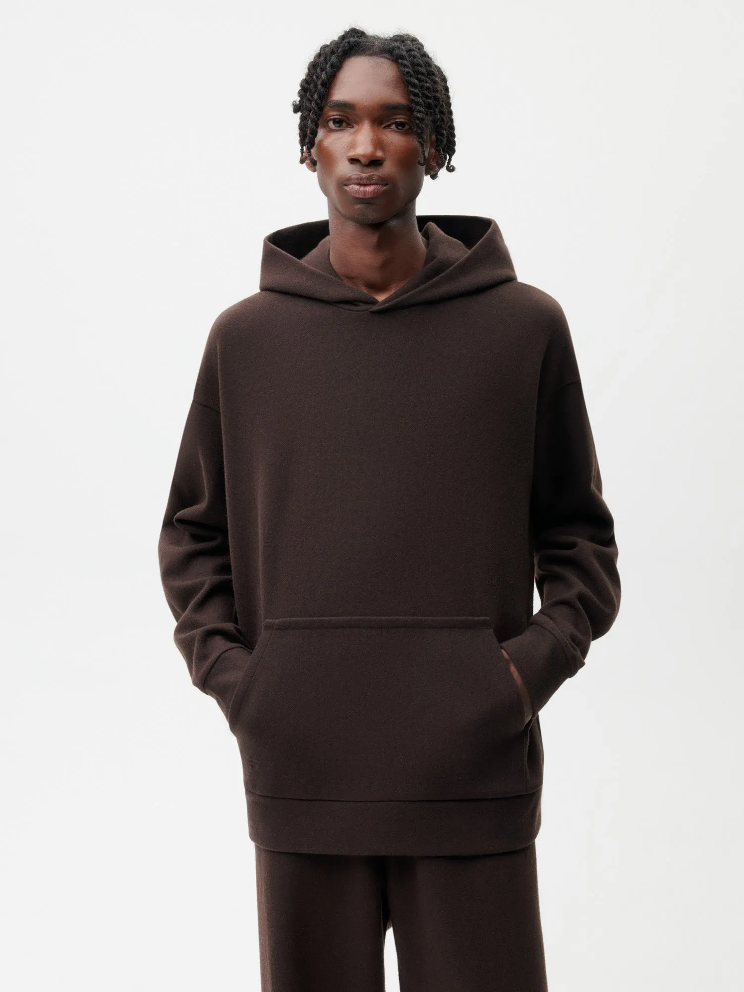 Recycled Wool Jersey Hoodie—chestnut brown