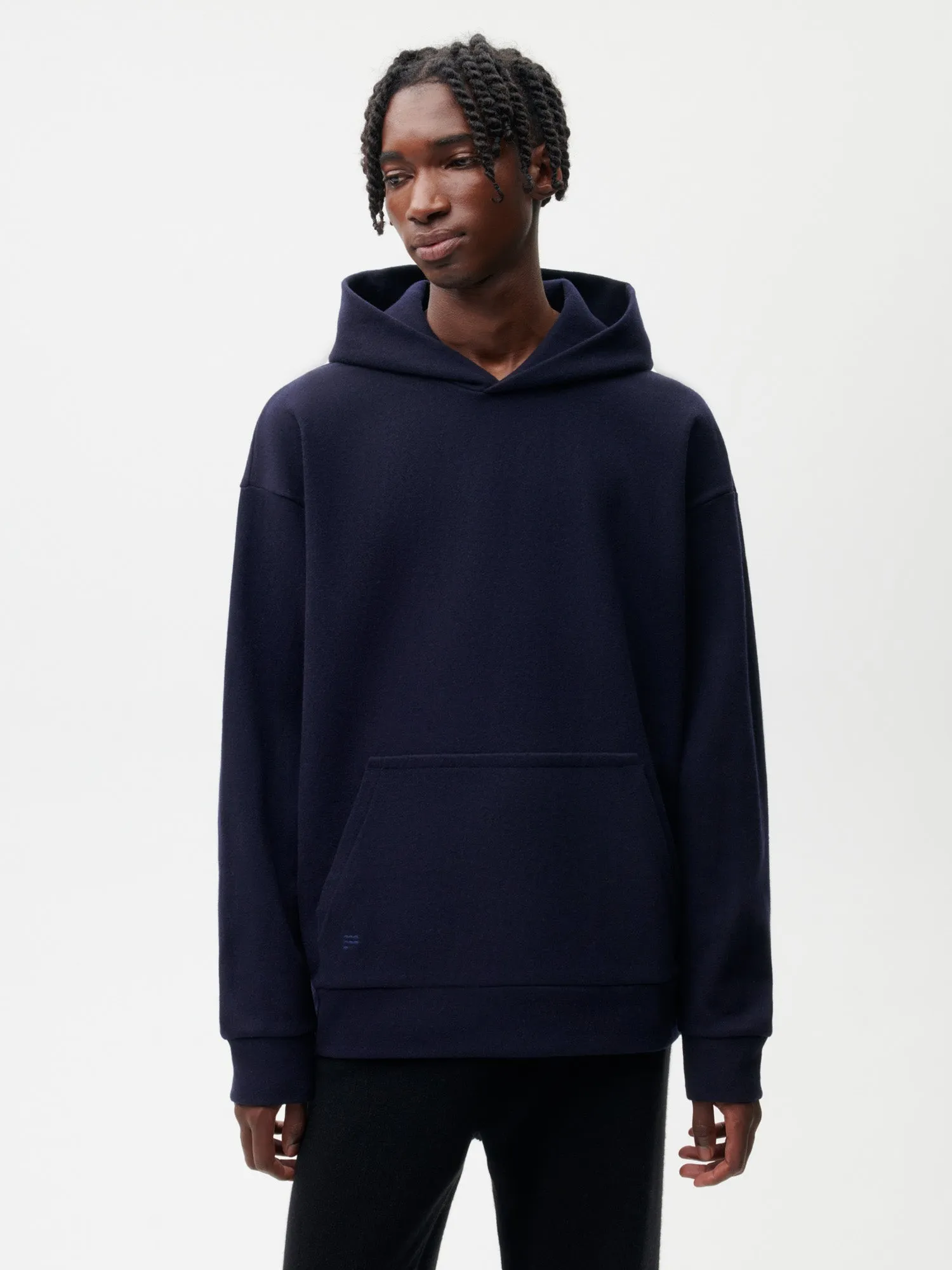 Recycled Wool Jersey Hoodie—dark navy