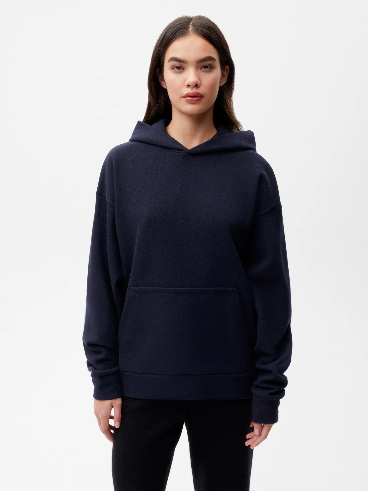 Recycled Wool Jersey Hoodie—dark navy