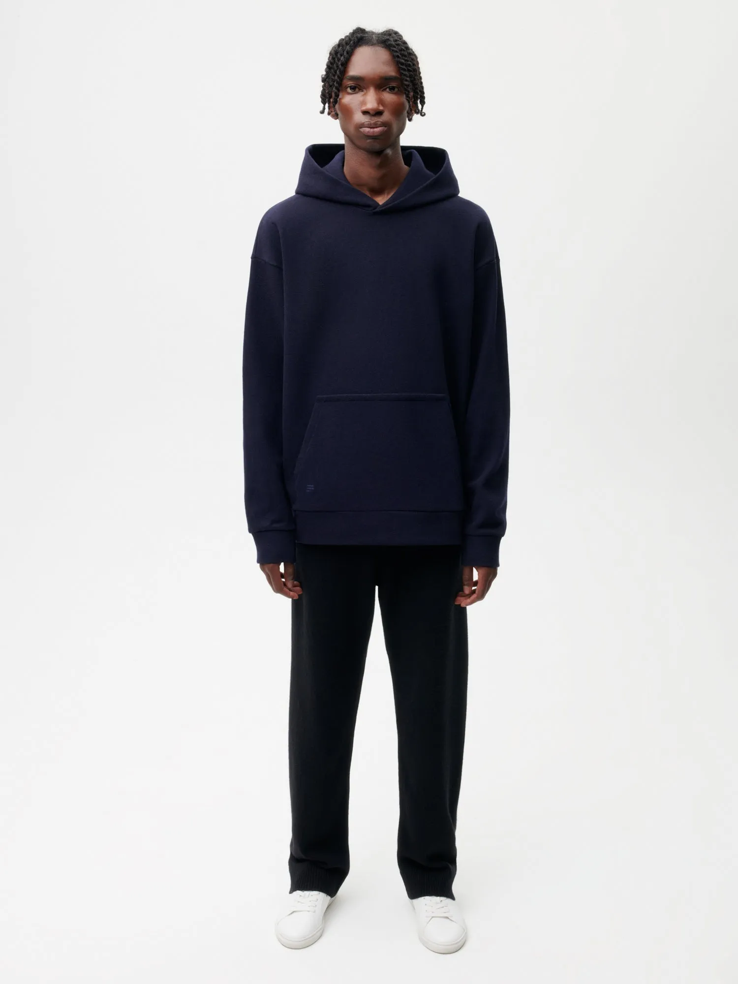 Recycled Wool Jersey Hoodie—dark navy