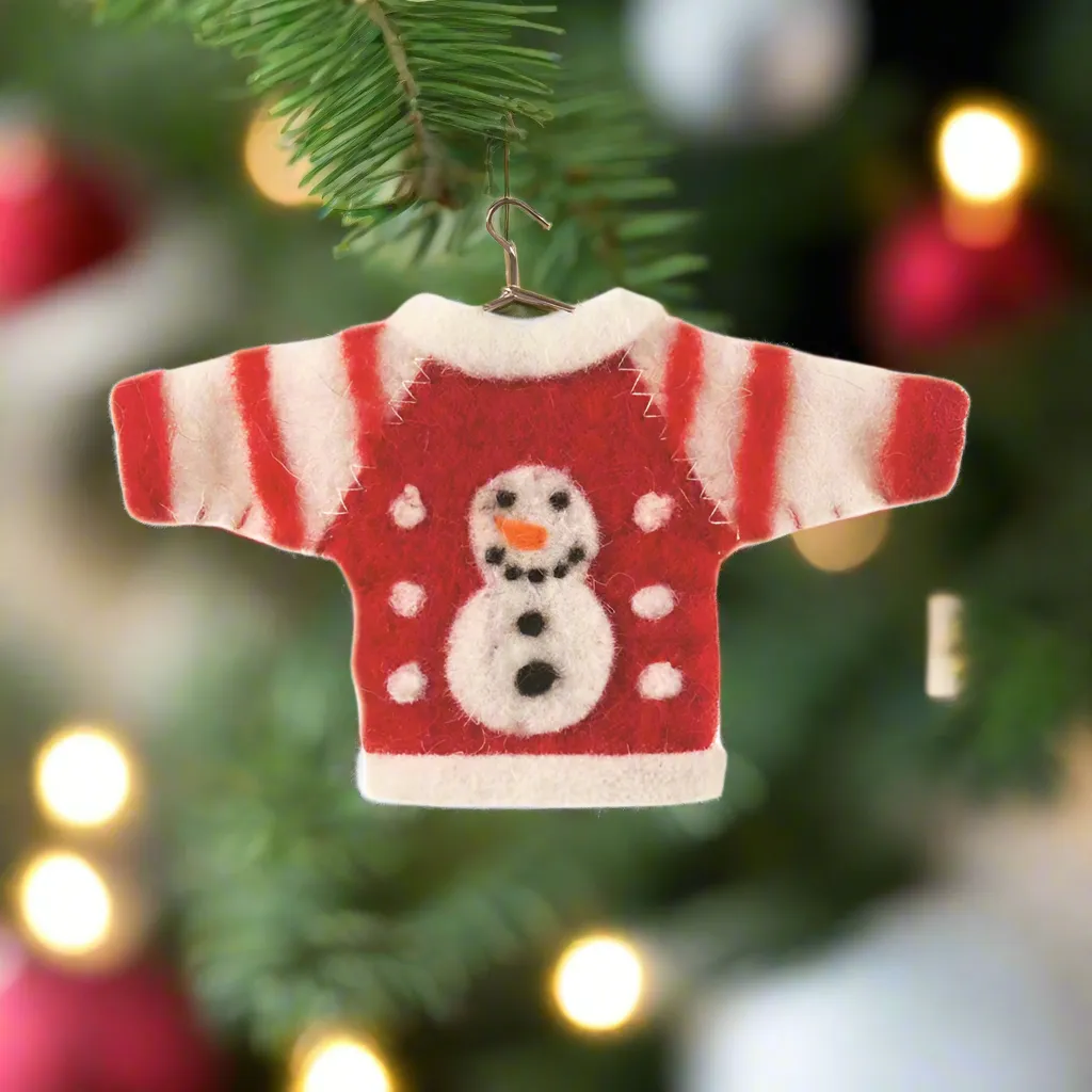 Red And White Snow Man Wool Sweater Ornament