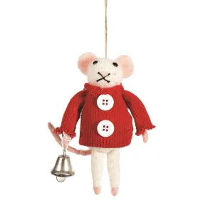 Red Sweater Mouse with Bell In Hand Ornament