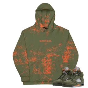 Retro 5 Olive/ Solar Orange Grunge Hoodie