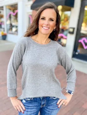 Rhinestone Brushed Knit Sweater