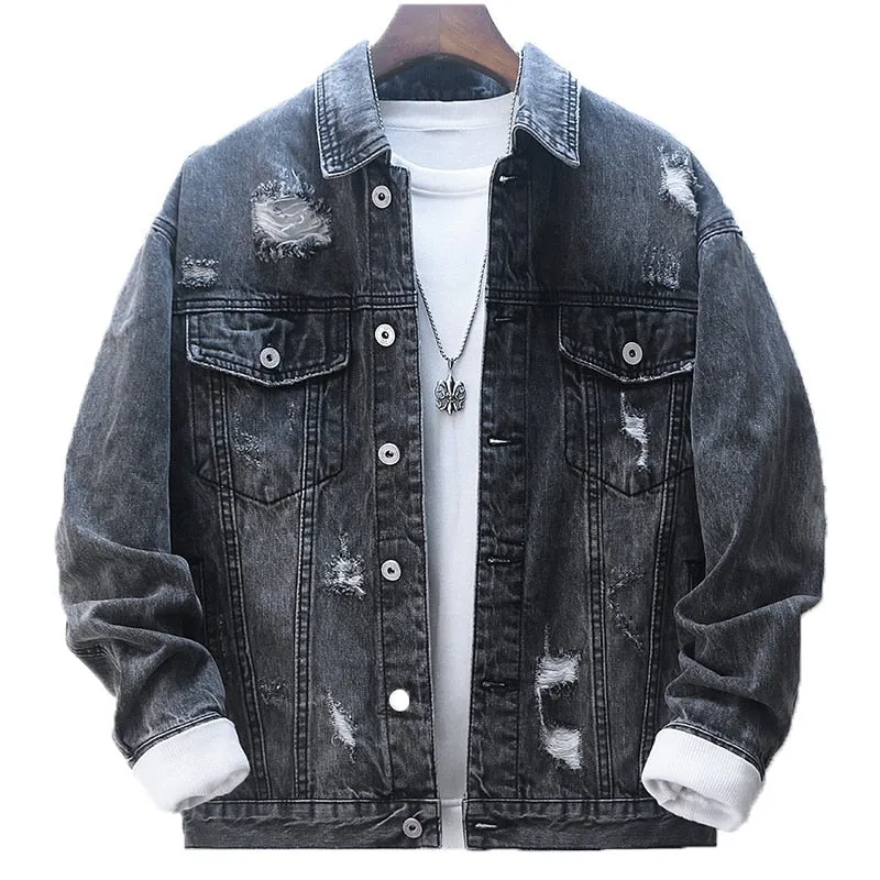 Ripped Denim Rocky Printed Hip hop Style Men Jacket