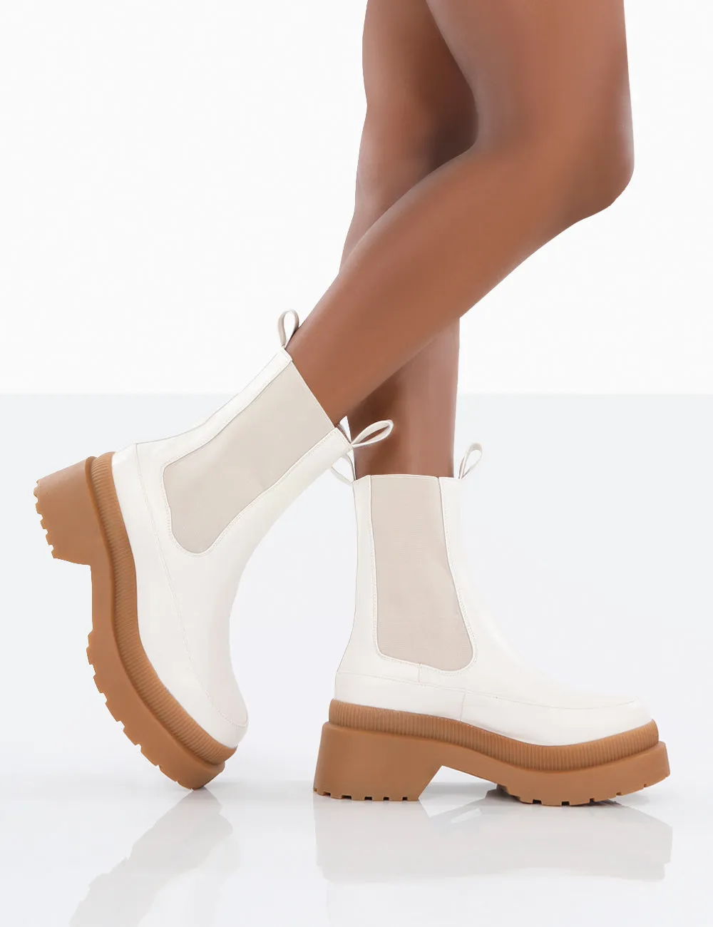 Rise Wide Fit Platform White Chunky Rubber Sole chelsea Boots