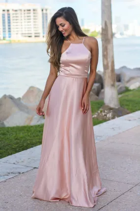 Rose Gold Maxi Dress with Halter Neck