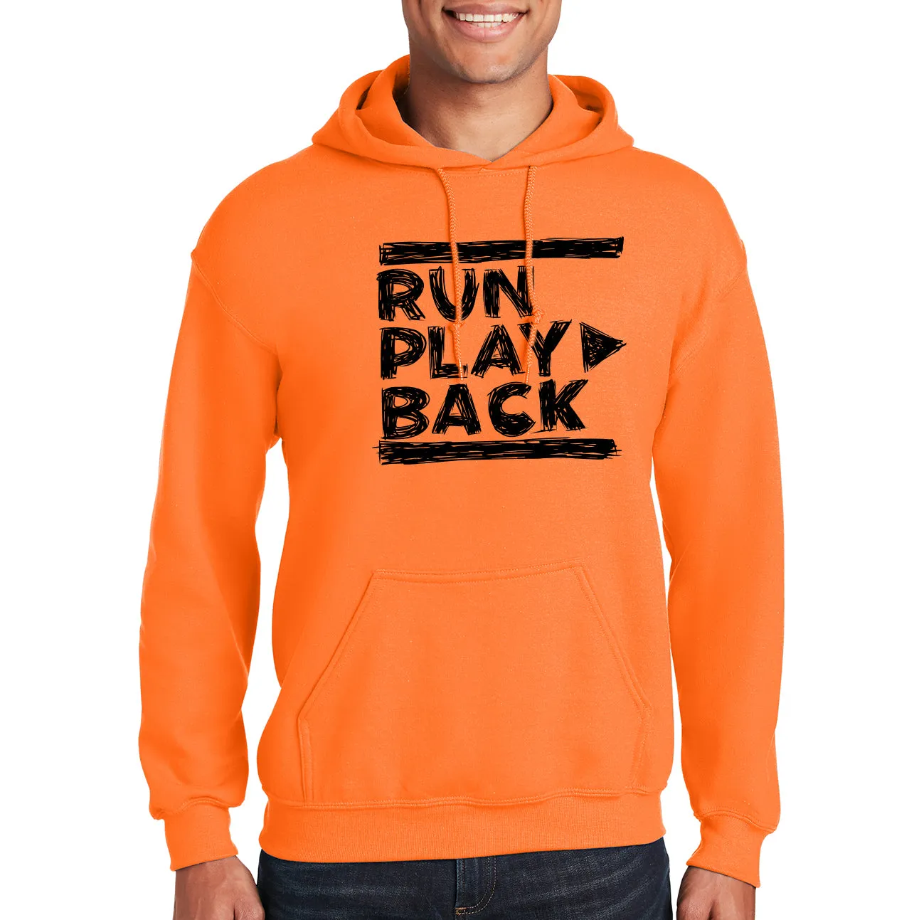 RunPlayBack Hand Sketched Logo Pullover Hooded Sweatshirt - Orange