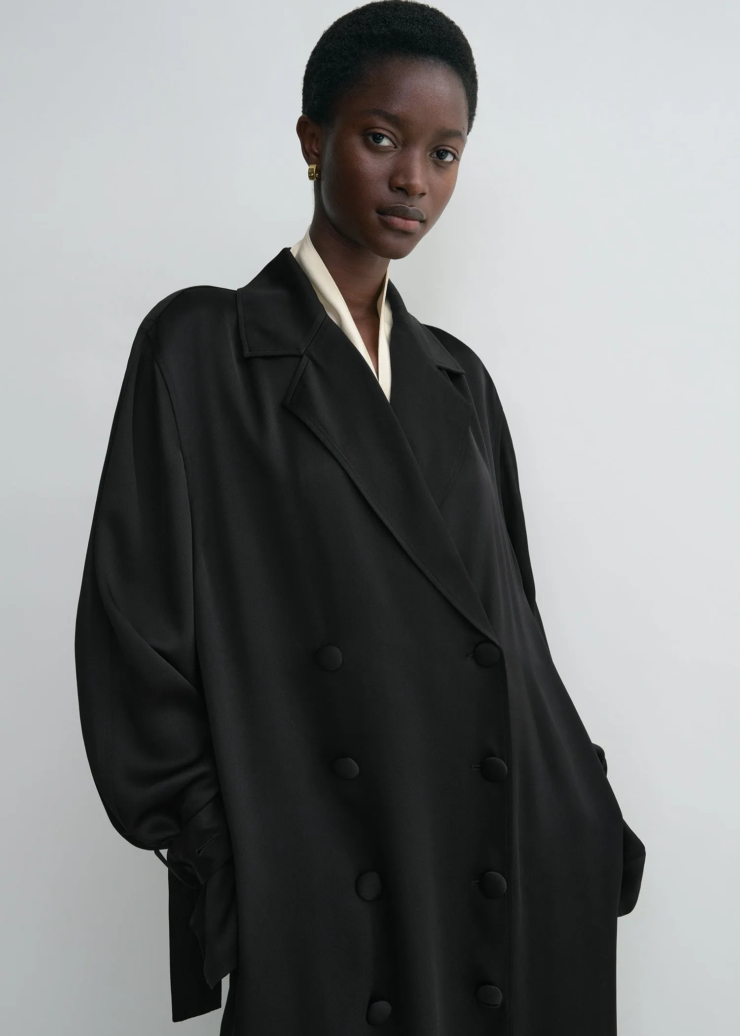 Satin trench dress black