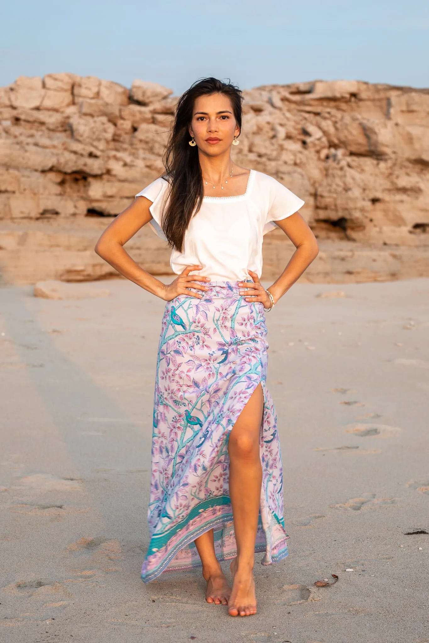 Scarlett Maxi Split Skirt - turquoise shade