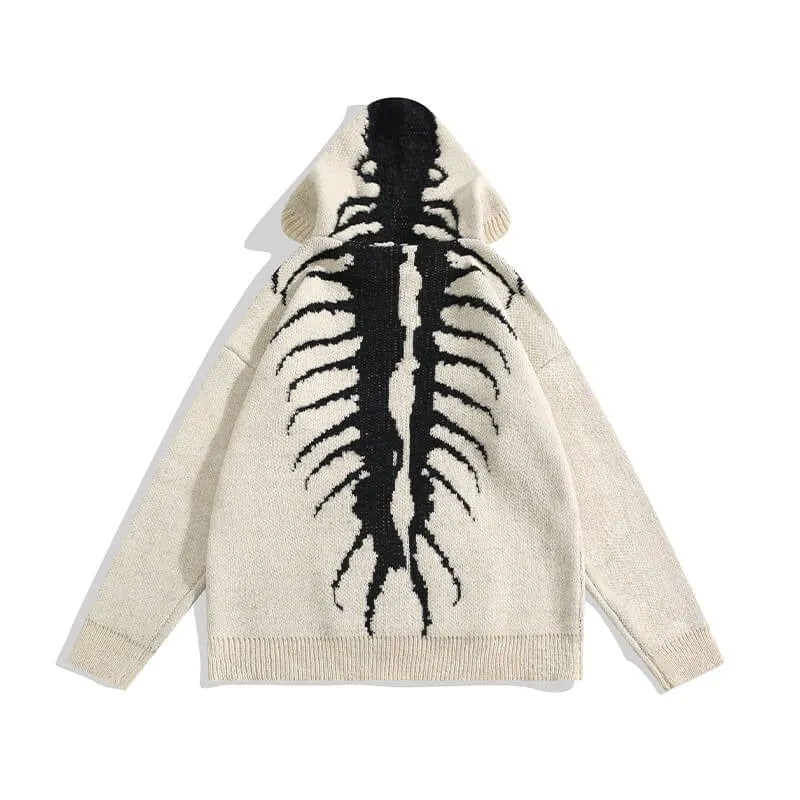 Scolopendra Skeleton Ribs Knitted Hoodie Unisex Sweater