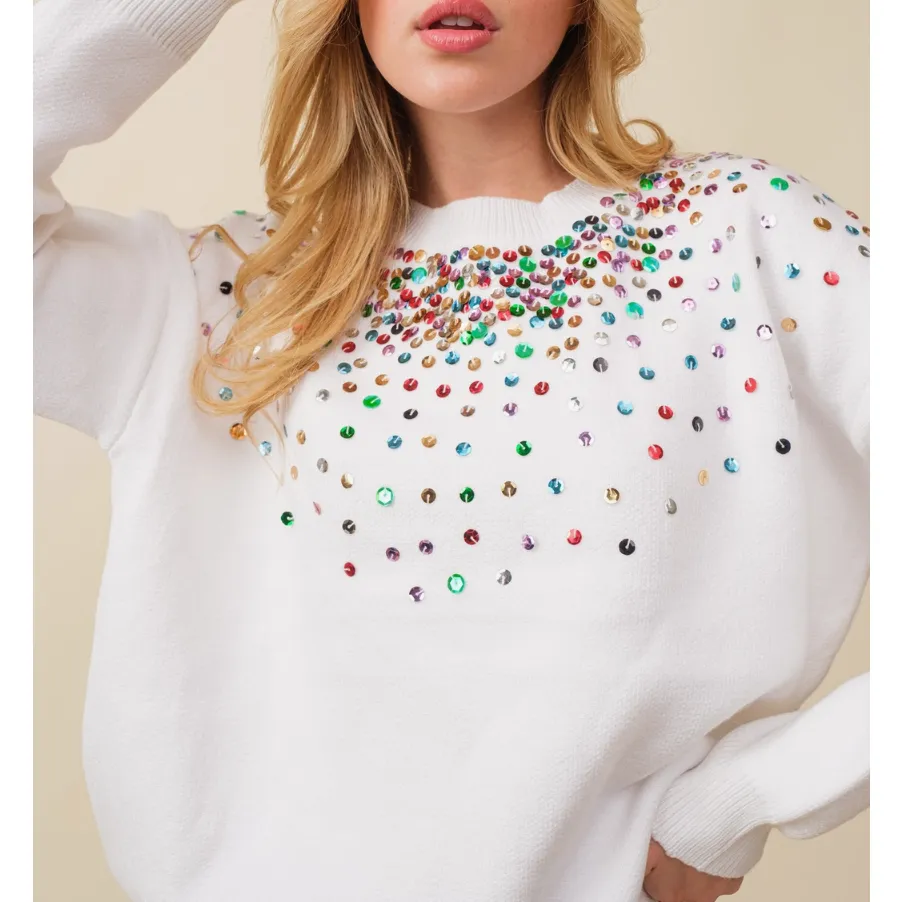 Sequins & Sparkle White Trim Sweater