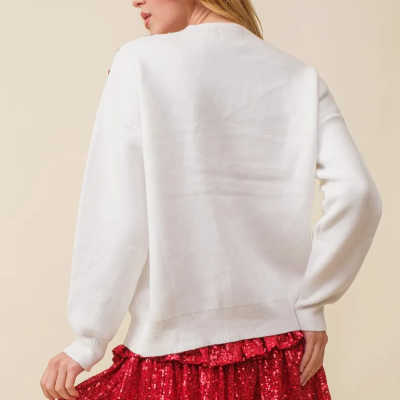 Sequins & Sparkle White Trim Sweater