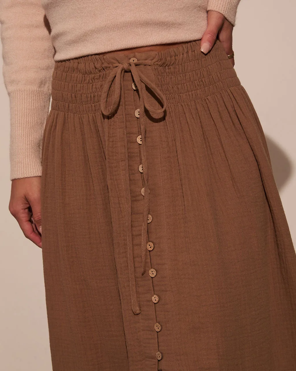 Serves Up Tie Waist Button Down Maxi Skirt