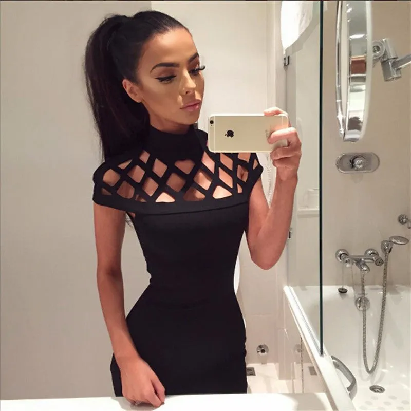 Sexy Hollow Out Bodycon Dress Short Sleeve Wrap Dresses