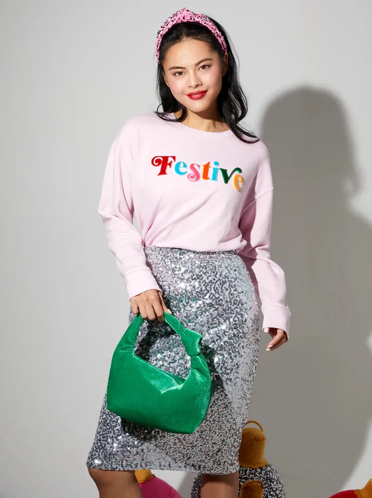 SHI Festive Holiday Sweatshirt in Pink