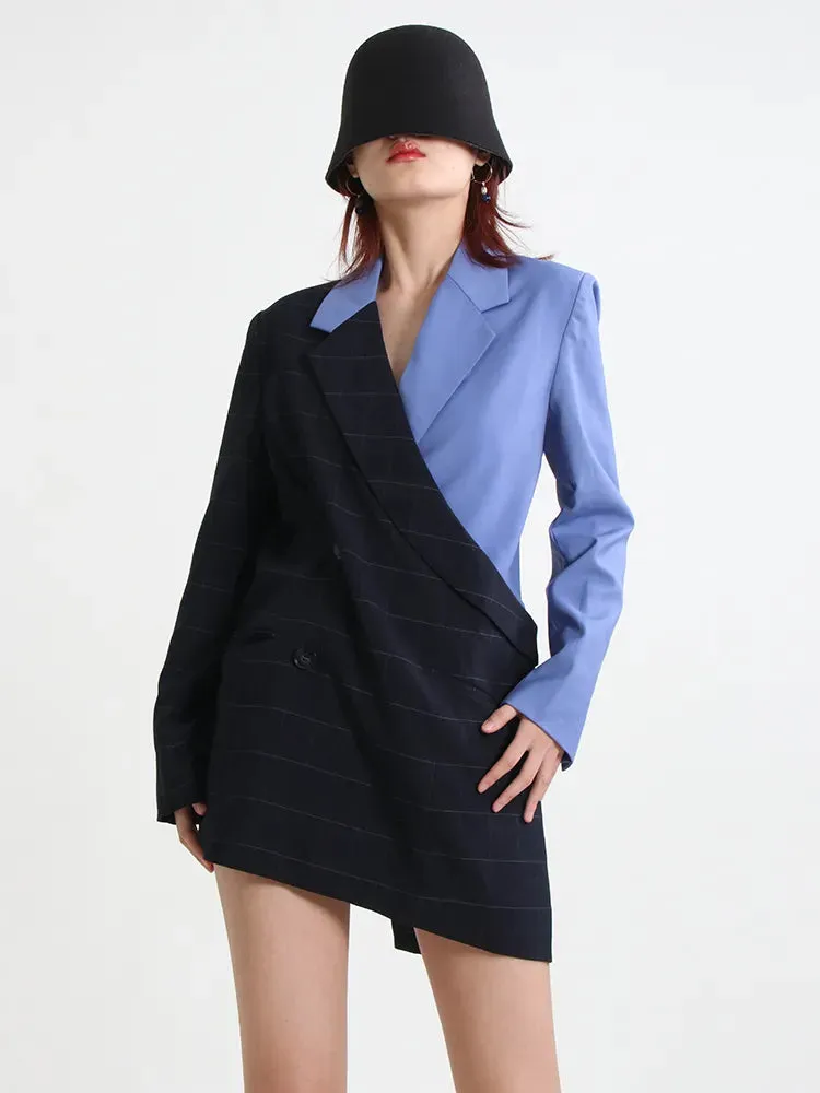 Slim Hit Color Blazers For Women Notched Collar Long Sleeve Patchwork Single Breasted Casual Blazer Female Autumn