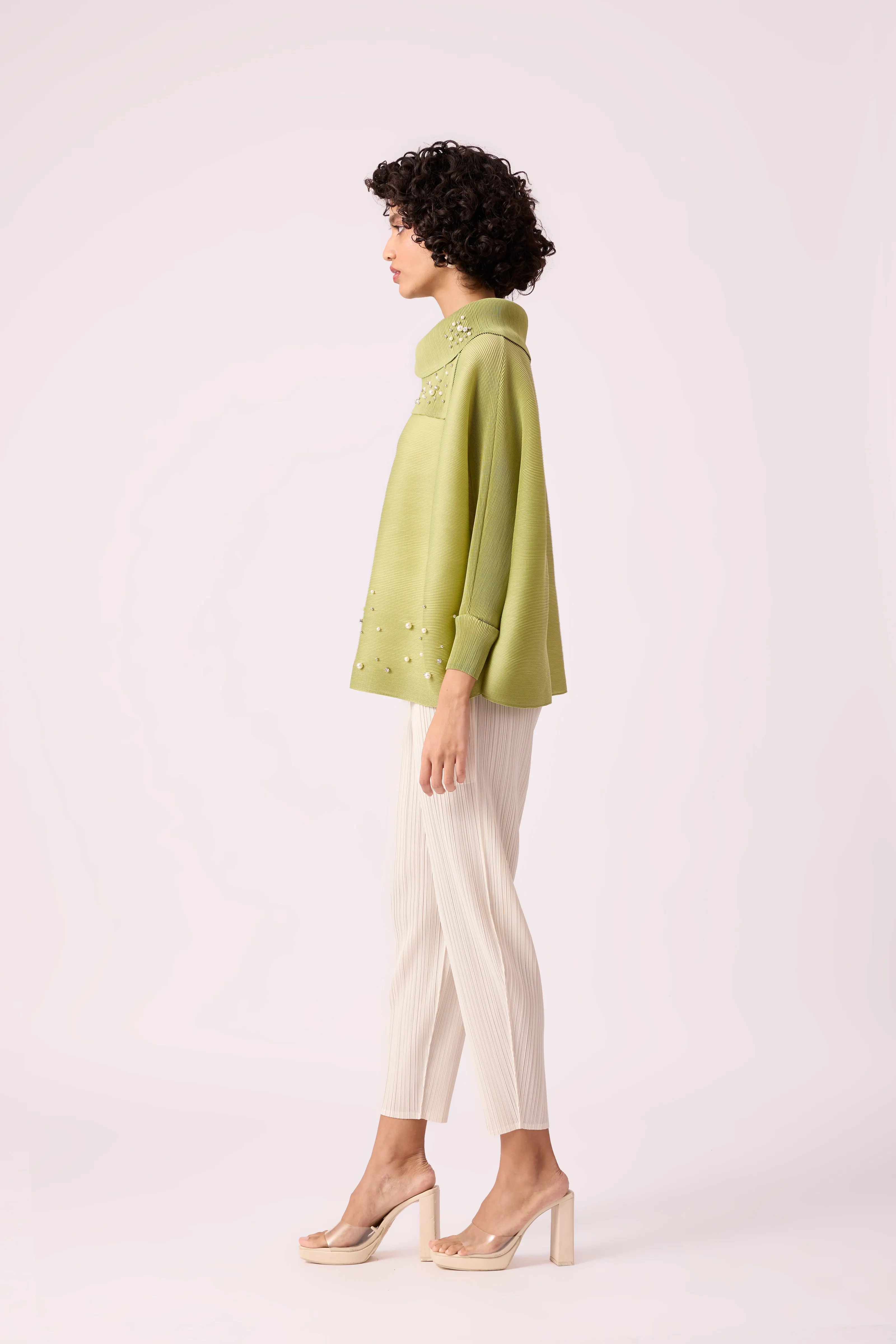 Sloane Pearled Batwing Top - Pear Green