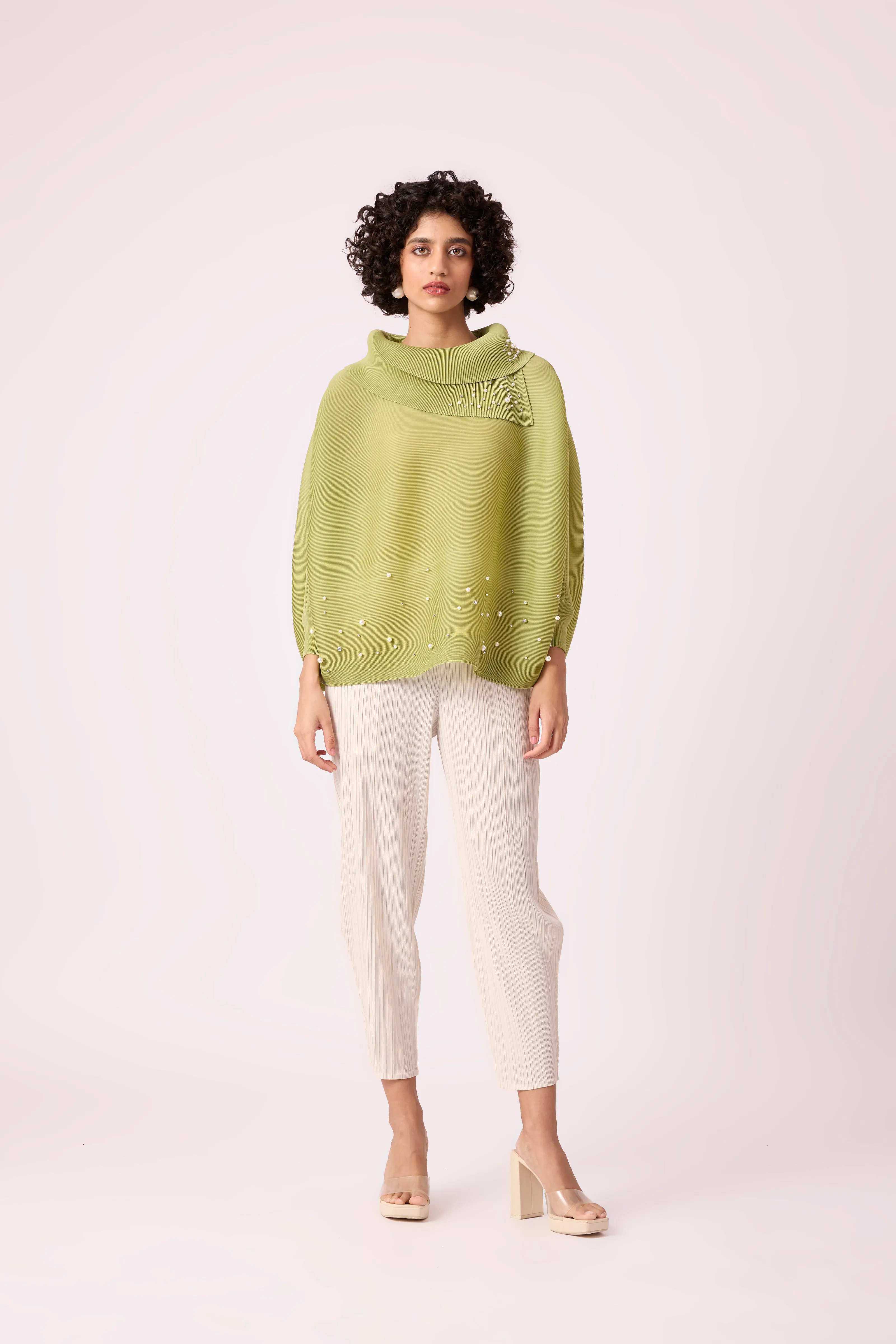 Sloane Pearled Batwing Top - Pear Green