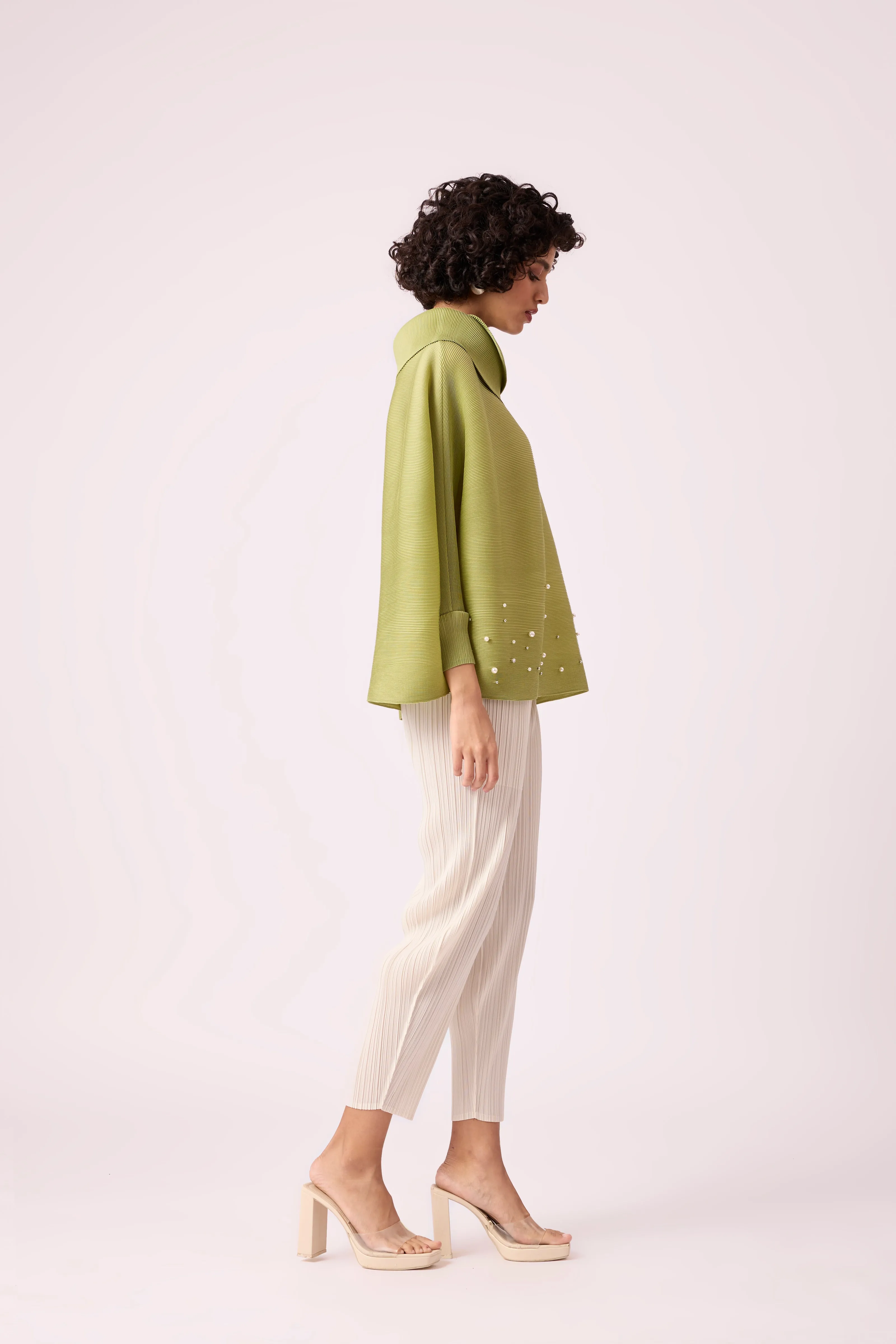 Sloane Pearled Batwing Top - Pear Green