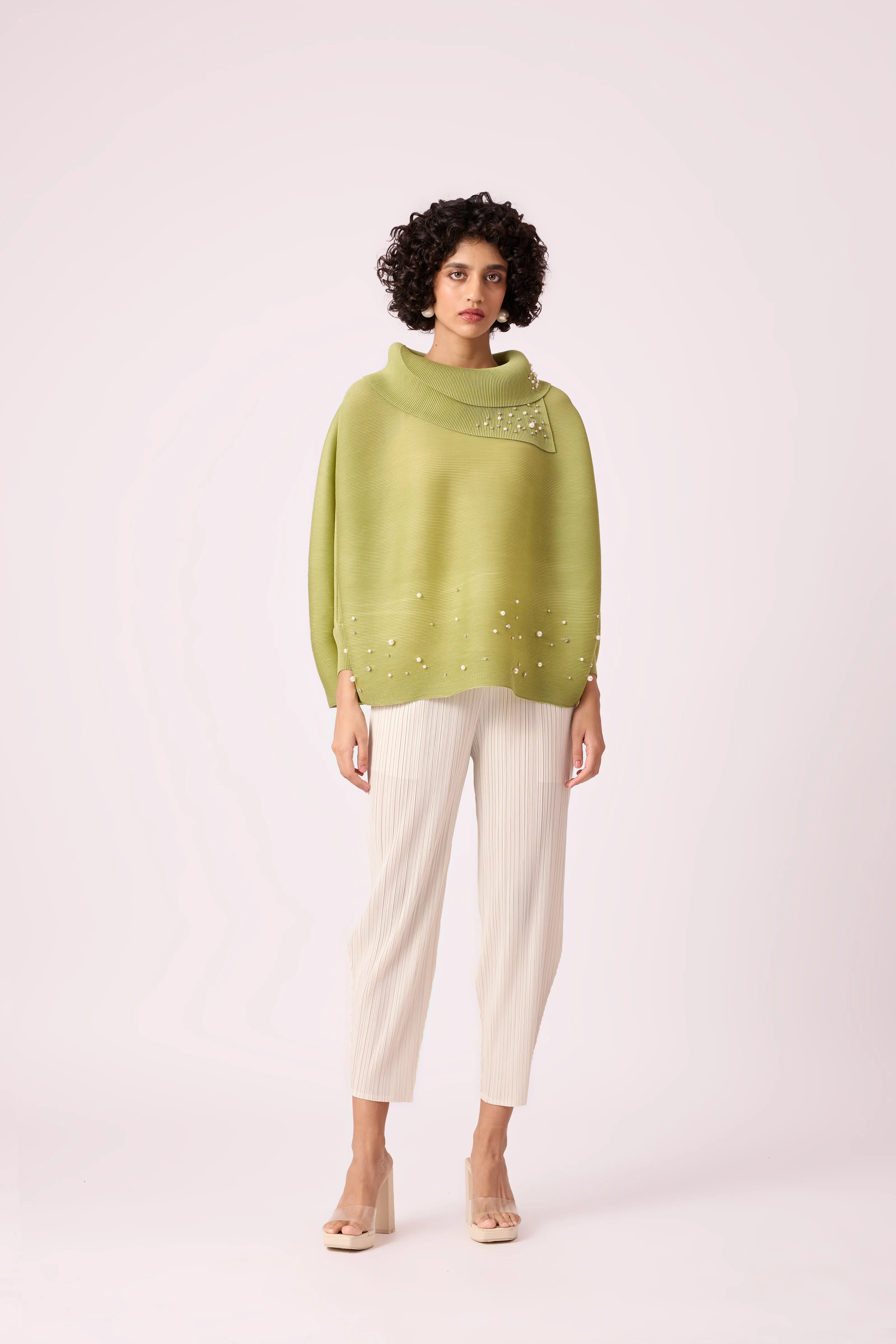 Sloane Pearled Batwing Top - Pear Green