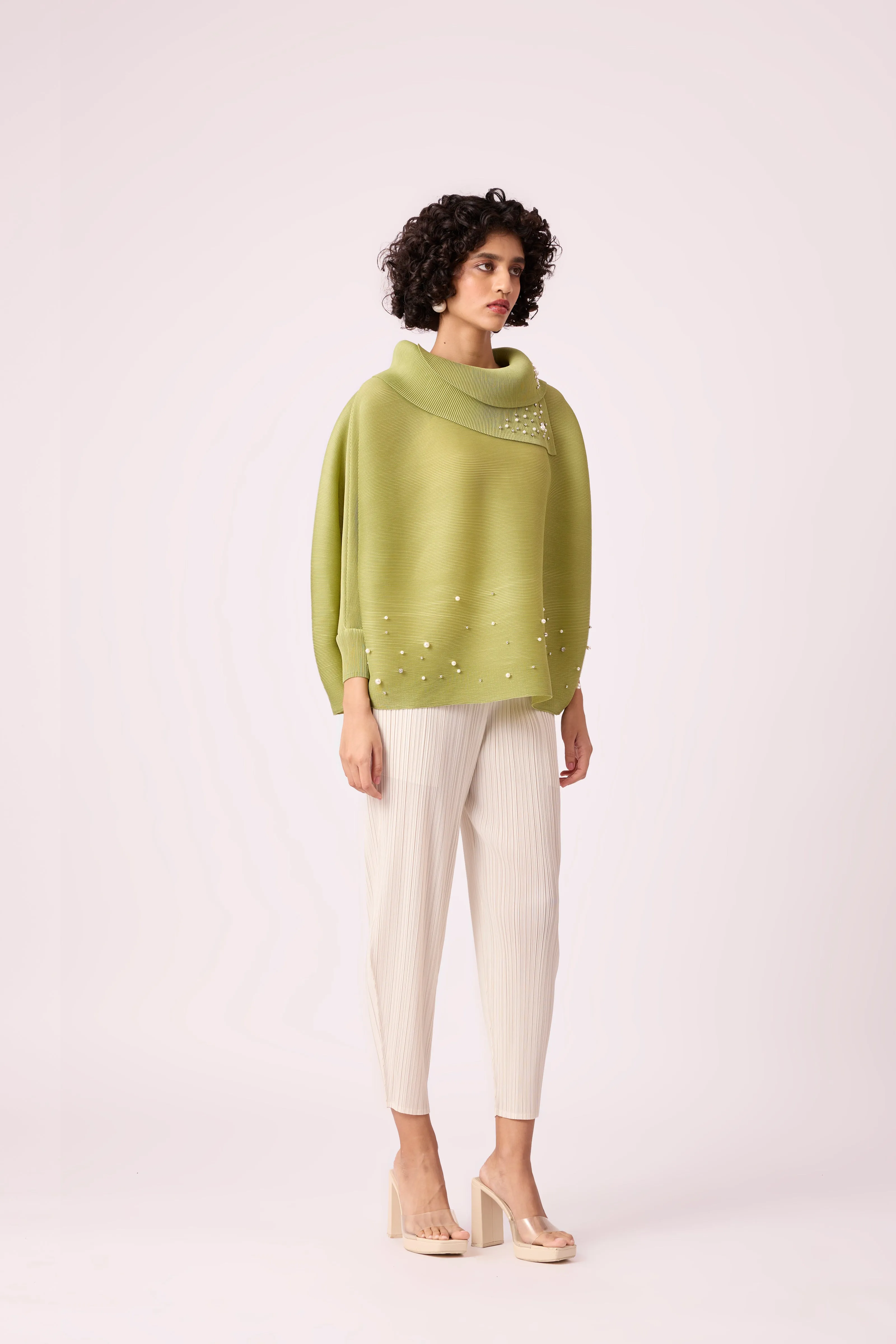 Sloane Pearled Batwing Top - Pear Green