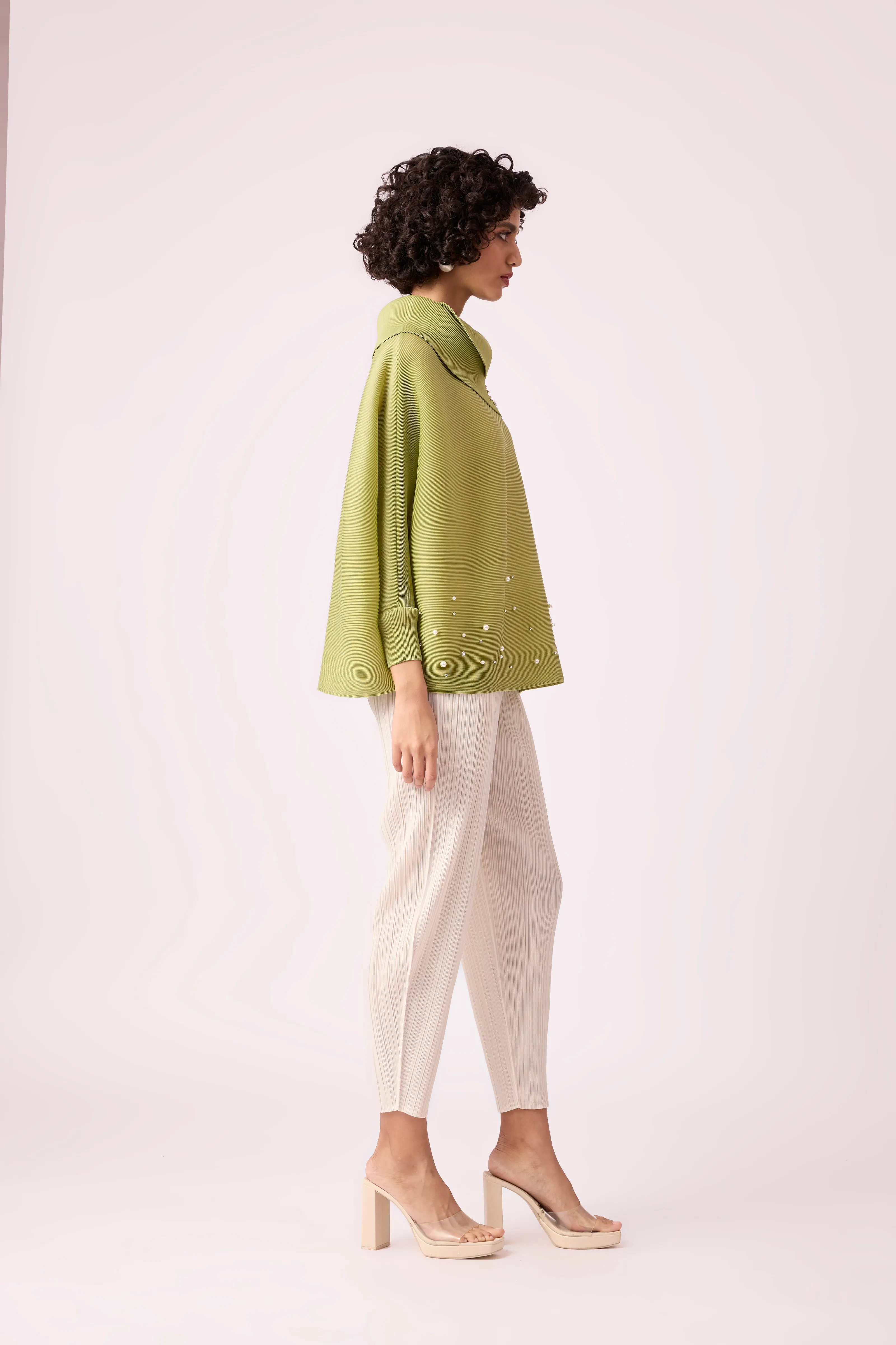 Sloane Pearled Batwing Top - Pear Green