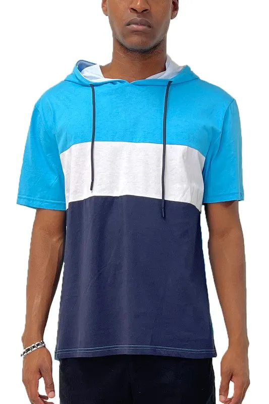 SOLID COLOR BLOCK SHORT SLEEVE HOODIE