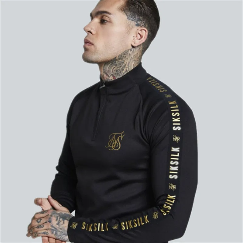 Solid Colour Stretch Turtleneck Long Sleeve Slim Style Men T-Shirt