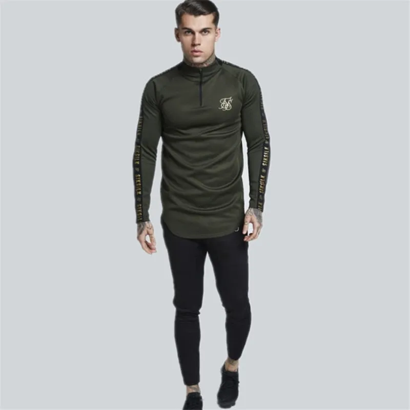 Solid Colour Stretch Turtleneck Long Sleeve Slim Style Men T-Shirt