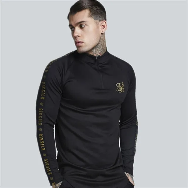 Solid Colour Stretch Turtleneck Long Sleeve Slim Style Men T-Shirt