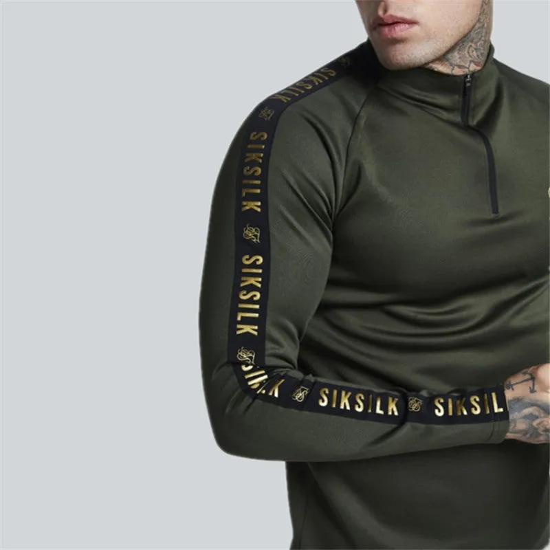 Solid Colour Stretch Turtleneck Long Sleeve Slim Style Men T-Shirt