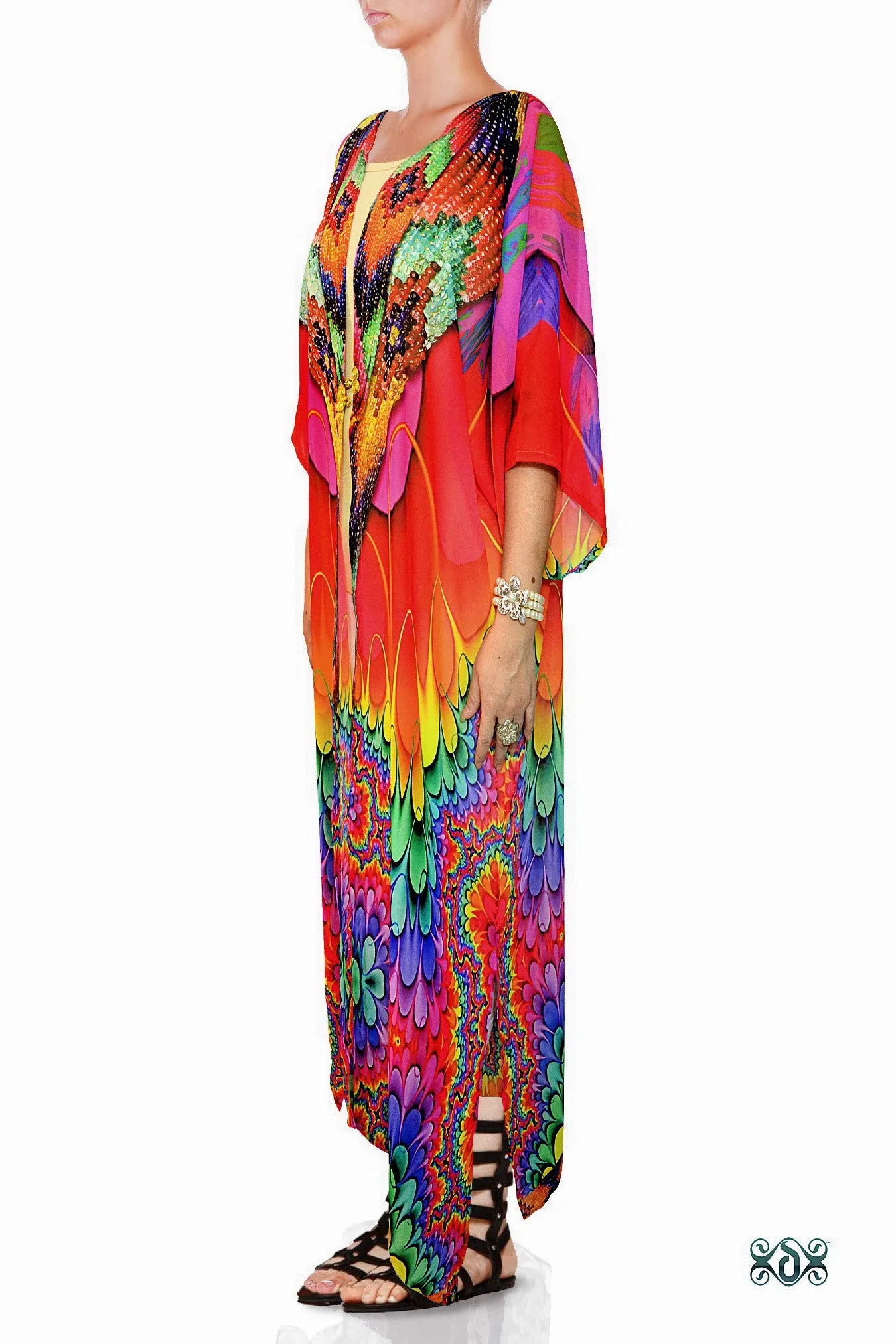 SPECTRUMANIA Dazzling Rainbow Devarshy Georgette Long Kimono Jacket - JK19