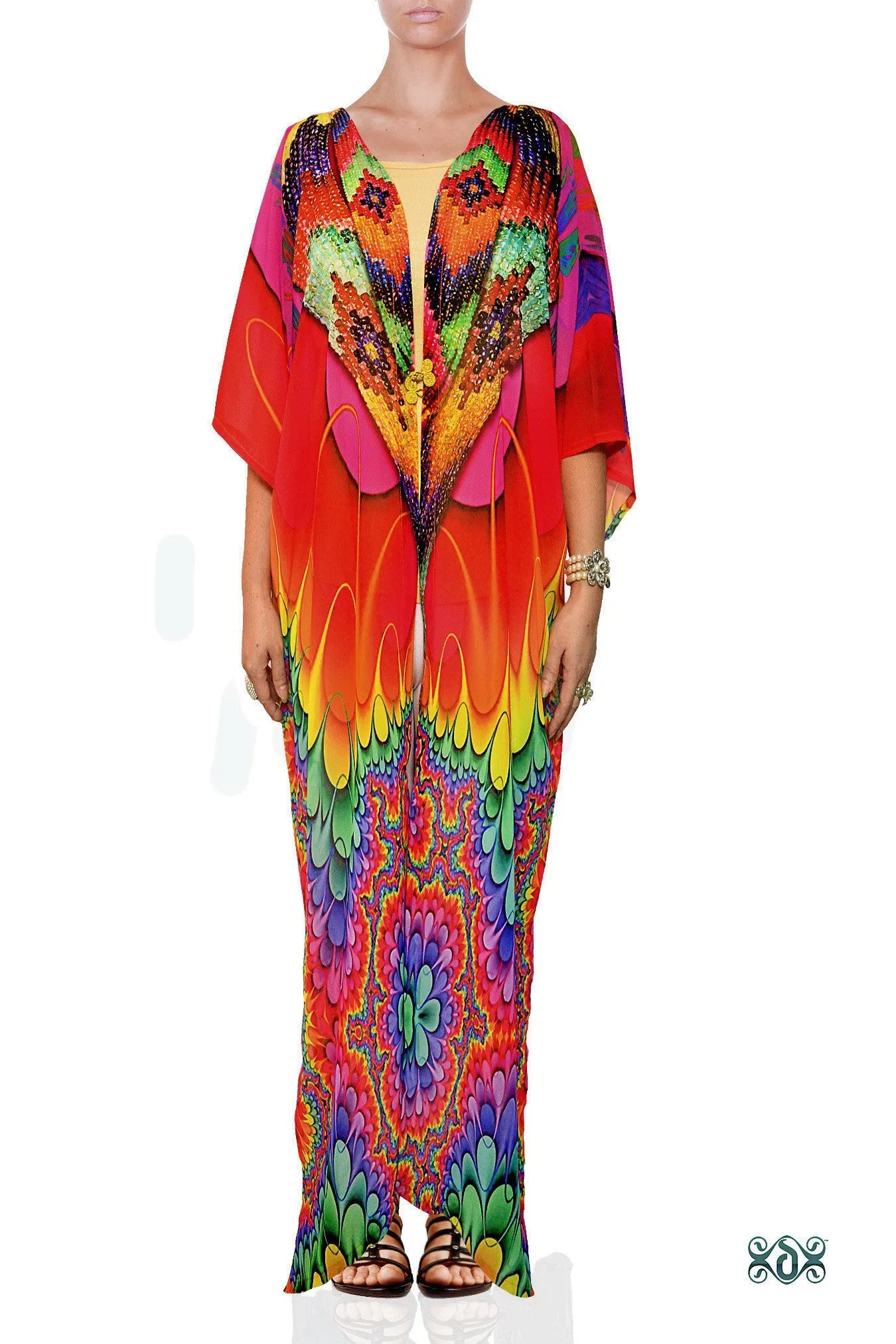 SPECTRUMANIA Dazzling Rainbow Devarshy Georgette Long Kimono Jacket - JK19