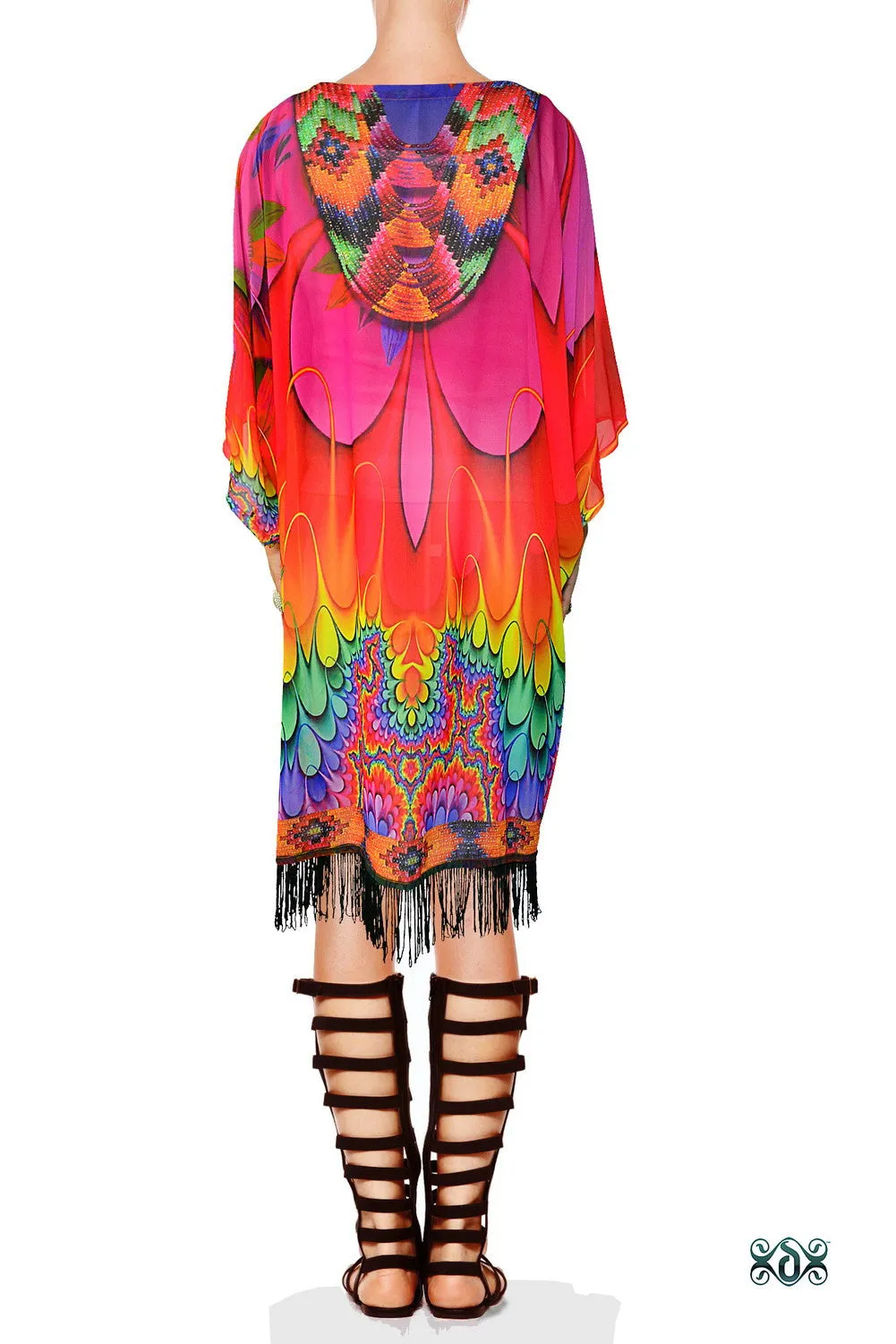 SPECTRUMANIA Vibrant Georgette Fringes  Devarshy Short Kimono Jacket - JK19