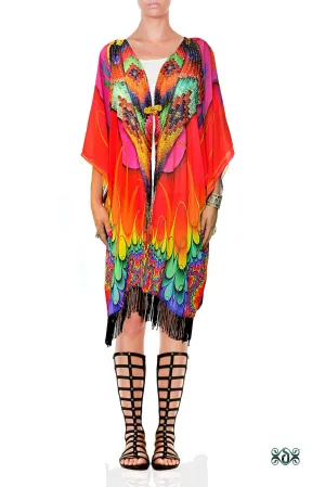 SPECTRUMANIA Vibrant Georgette Fringes  Devarshy Short Kimono Jacket - JK19