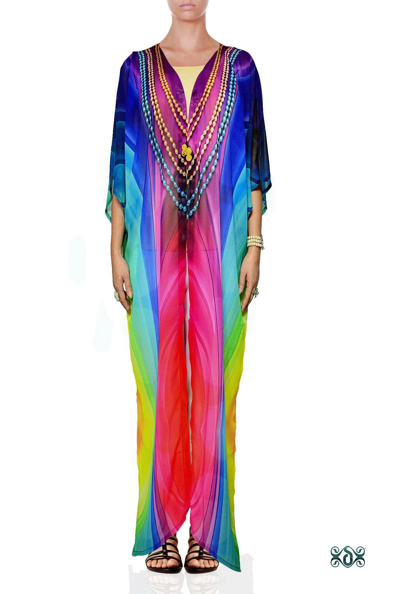 SPECTRUMANIA Vibrant Rainbow Devarshy Long Georgette Kimono Jacket - 003B