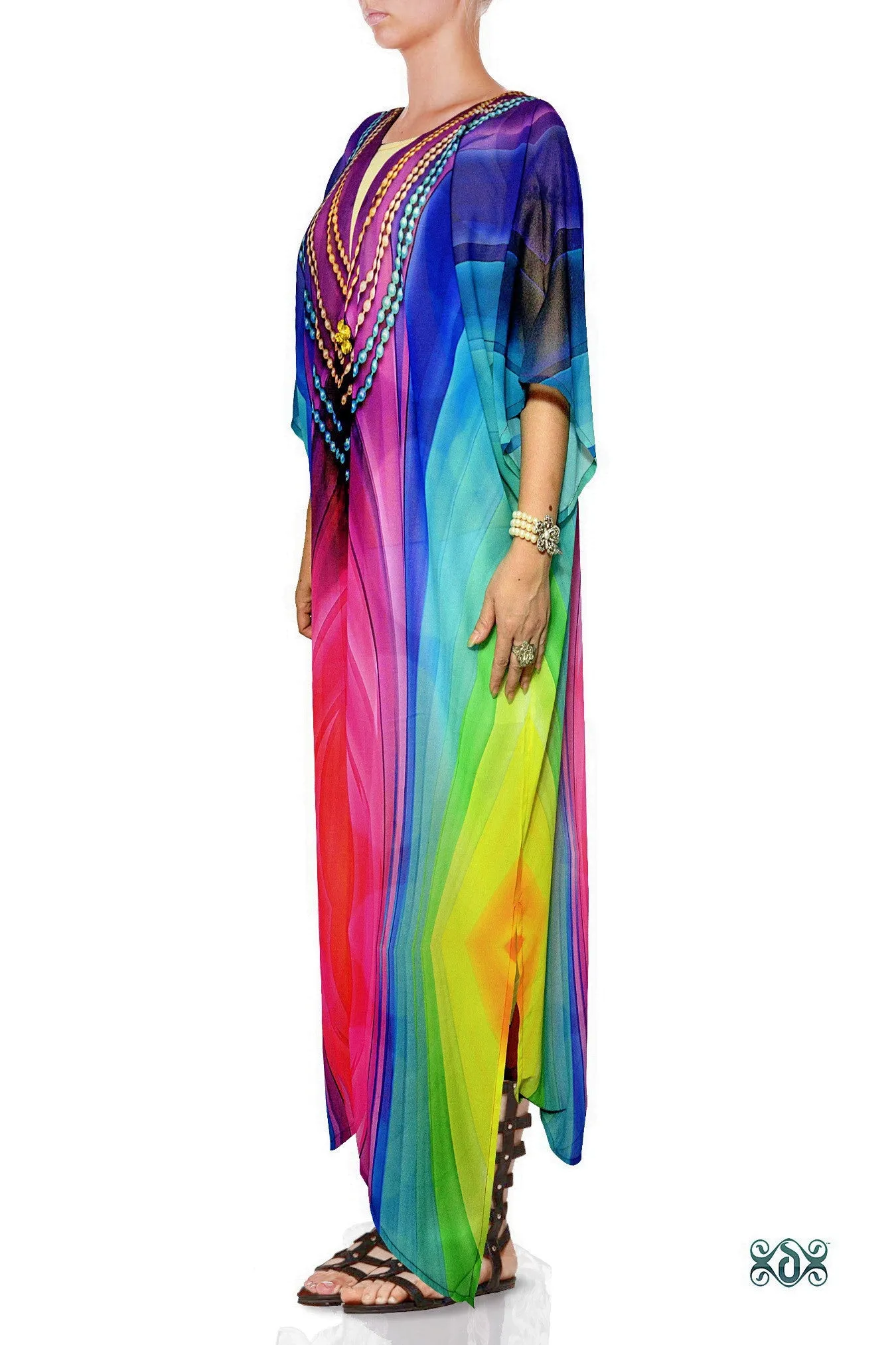 SPECTRUMANIA Vibrant Rainbow Devarshy Long Georgette Kimono Jacket - 003B